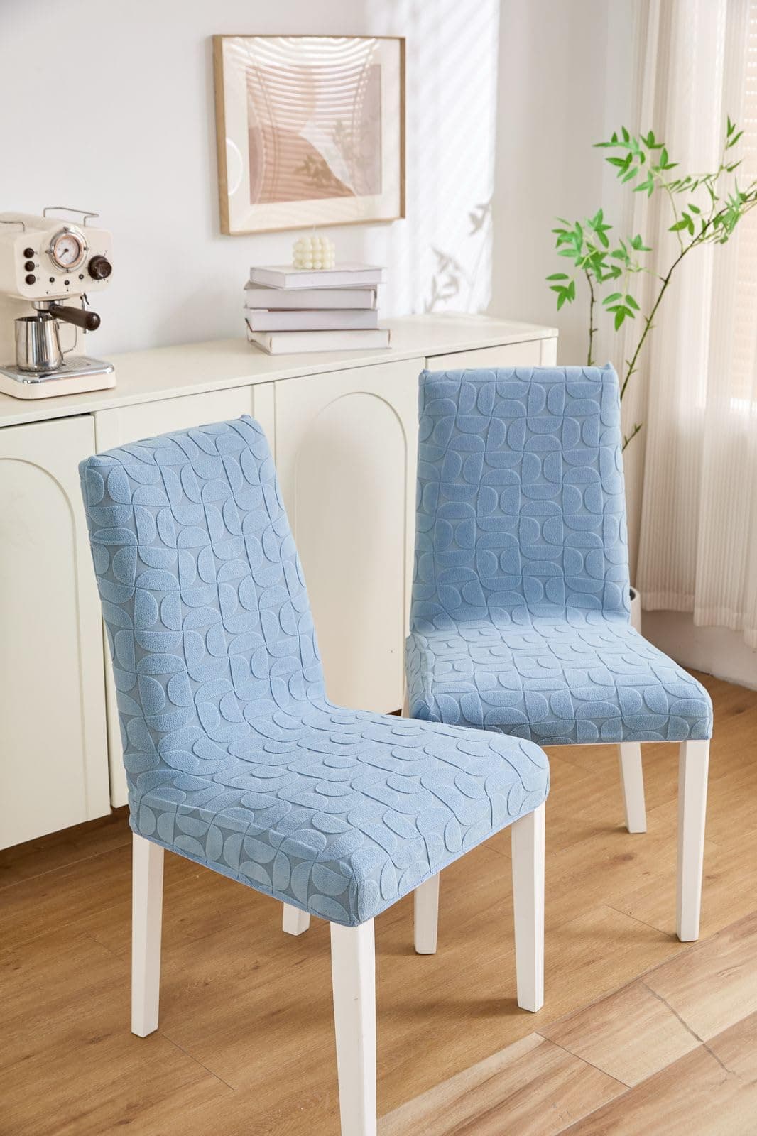 HOMETHREADS Stretchable Elastic Jacquard Chair Seat Cover – Removable & Washable, Durable Seat Protector for Dining Room, Kitchen, Restaurant & Party Chairs (Blue, Pack of 2)