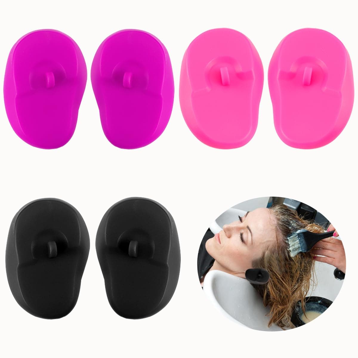 FERCAISH 6 Pcs Silicone Hair Dye Ear Covers, Waterproof Ear Protector Caps - Reusable and Ideal for Hairdressing Salon, Spa, Bathing and Showers