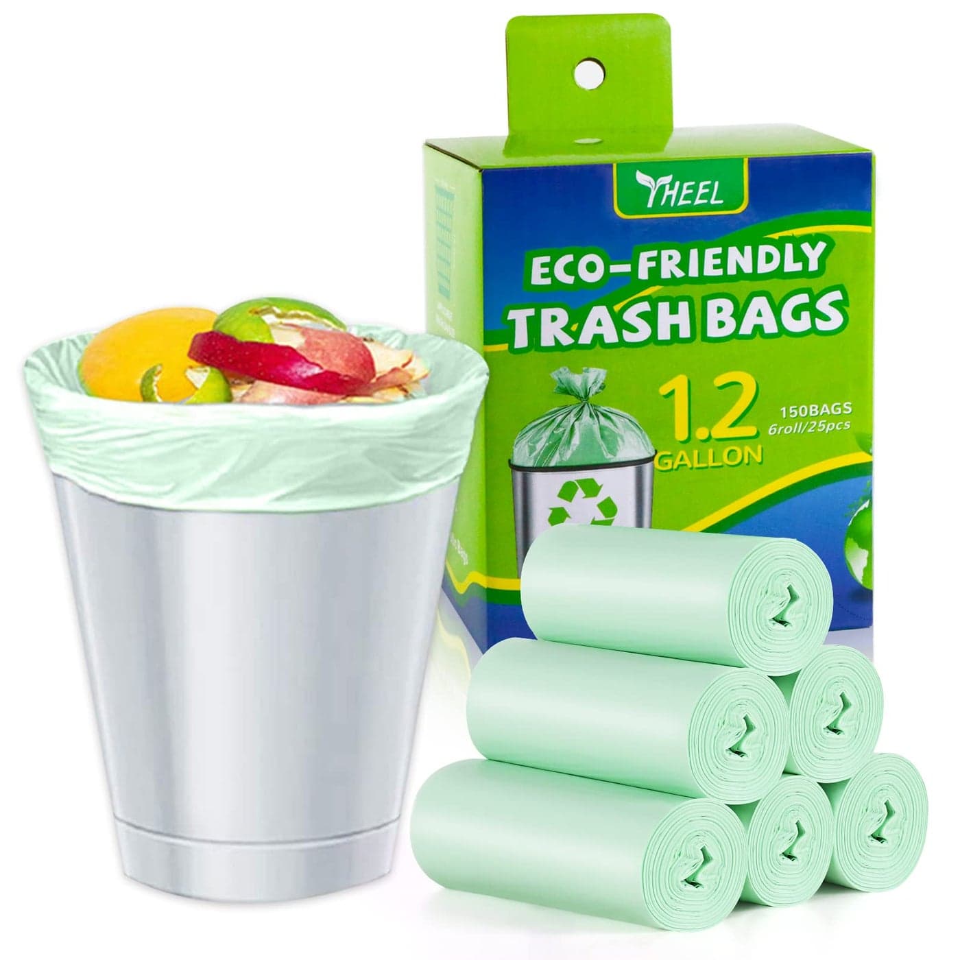 12 Gallon Small Trash bags Mini Bathroom Garbage Bags Fit 45 Liter TrashCanLiners for Bathroom Kitchen Office 150 CountsGreen