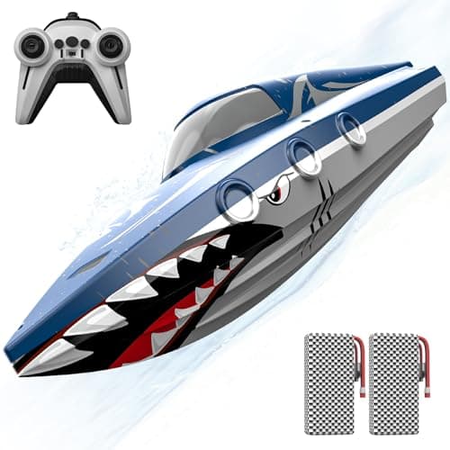 Shark RC Racing Boat for Kids Adults24GHz High Speed Remote Control Boat W Dual Battery 50 Min RuntimeWaterproofFast Remote Control Toy Gift Kids 812 Ideal for Pools LakesShining Blue