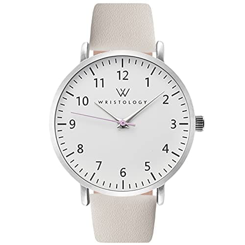 Wristology Easy Change Band Maxi Numbers Womens Nurse Watch with Second Hand in Silver - Interchangeable Genuine Leather Beige Strap - Large Read Analog Men, Nurses, Teachers, OC046