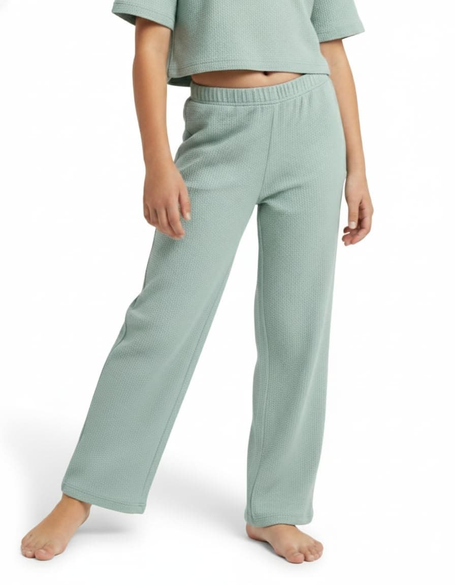Alan Jones Clothing Girls Stretch Waffle Straight Pants | Elasticized Drawstring Waist | Soft & Breathable | Ages 7–16 Years (9-10 Years_Green)