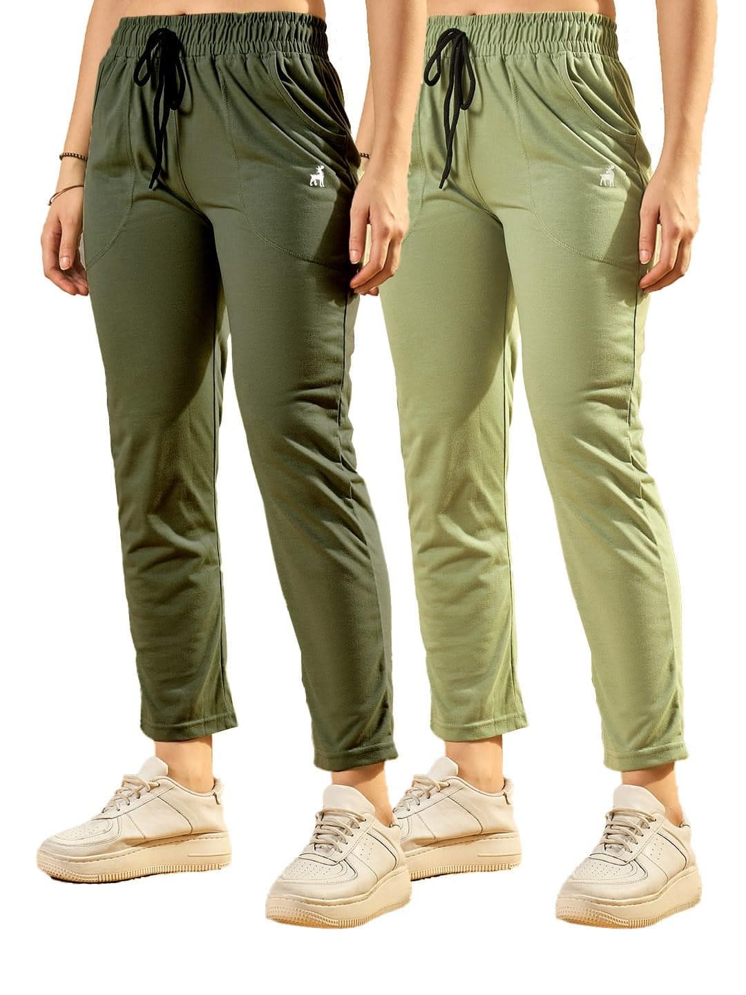 Modeve Women Mid Rise Cotton Blend Pack of 2 Track Pant for Summer || Lower || Pyjama || Lounge Pants_Pista and Olive_Medium |Fit Type: Regular Fit