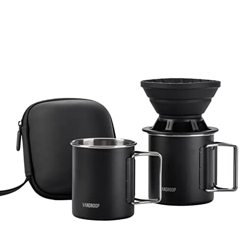 Vandroop Portable Pour Over Coffee Maker Set, Collapsible Silicone Coffee Dripper Set, Perfect for Travel, Camping, Home (BLACK CUP 2CUP)