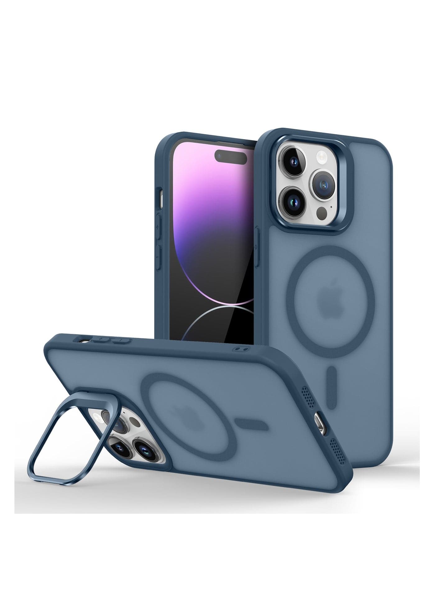 Case for iPhone 16 Pro Max Compatible with MagSafe, Built-in Invisible Camera Stand, Translucent Matte Skin Feeling Protective Phone Cover (Blue)