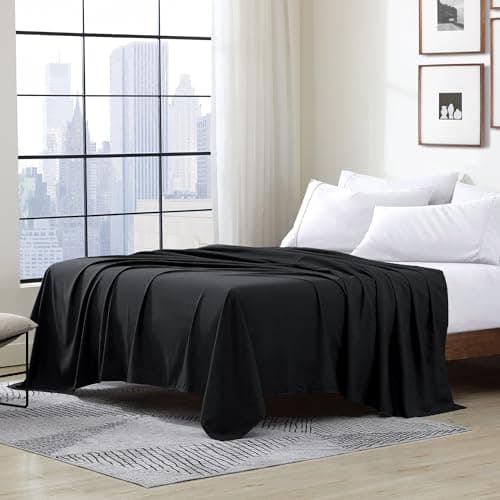 Cathay Home Hotel Luxury Wrinkle Fade Resistant Double Brushed Ultra Soft Microfiber 1Piece Single Flat Sheet Black Full 81 x 96