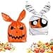 Iioscre 100 PCS Halloween Treat Bags Candy Bags Kids Trick or Treat Bags Goodie Bags Cute Rabbit Ear Small Halloween Cookies Plastic Gift Bags for Halloween Party Decoration Supplies