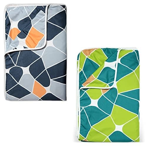 Divine Casa Polyester All-Weather 120 GSM Printed Lightweight Reversible Design Set of 2 Single Bed AC Dohar Blanket - Blue and Green| TC - 120