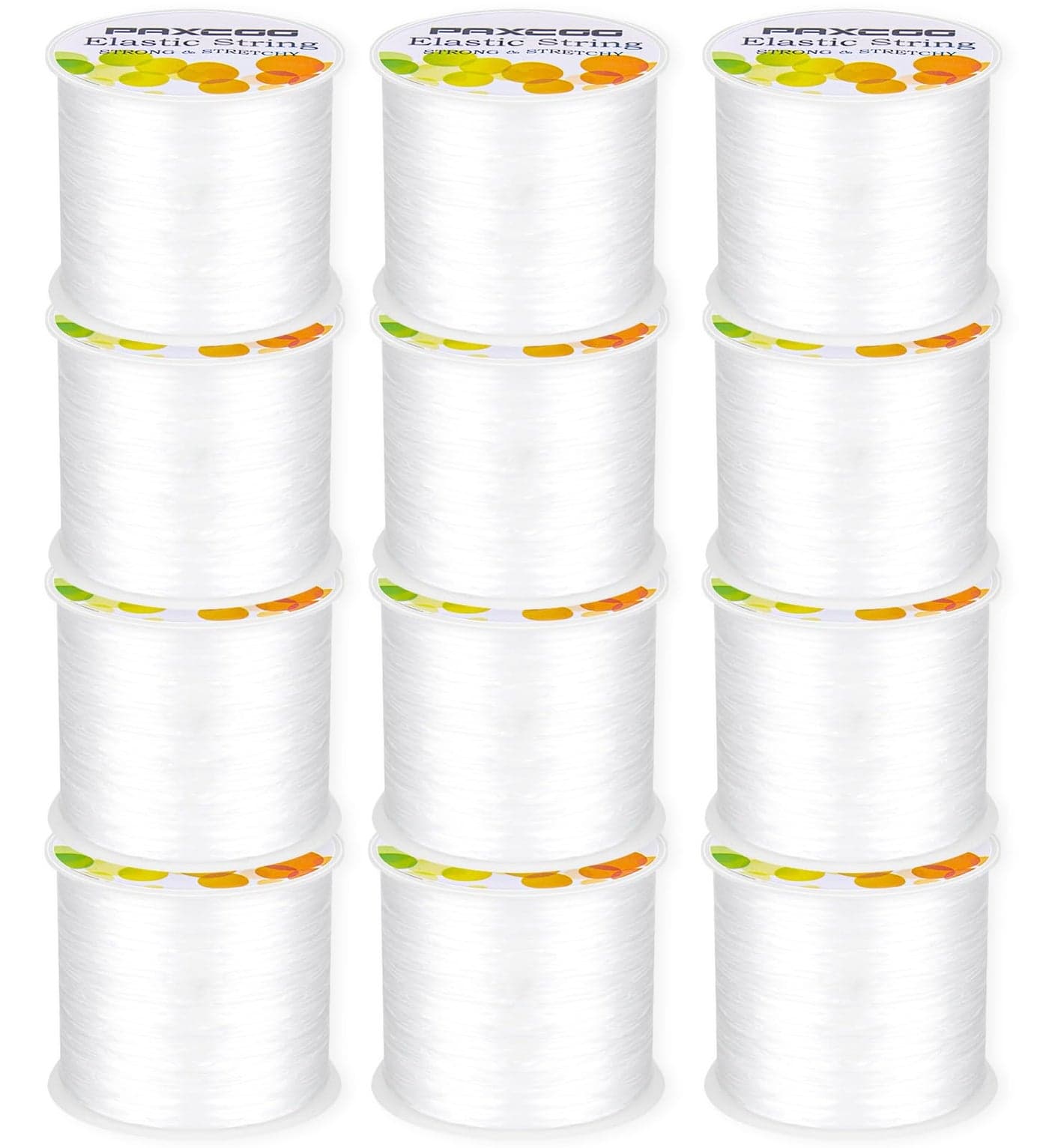 PAXCOO 12 Rolls Elastic String for Bracelets Stretch Magic Elastic String Bead Cord Jewelry Thread for Bracelet Necklaces Clay Beads Pony Beads White