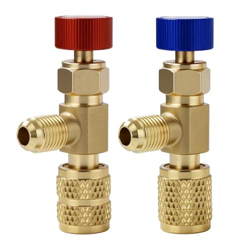 2Pcs Refrigerant Charging Valve Set 14 516 Safety Adapter Flow Control Ball Valve Brass Low Loss HVAC Fittings for R12 R22 R410 Air Conditioner Manifold Maintenance Tools