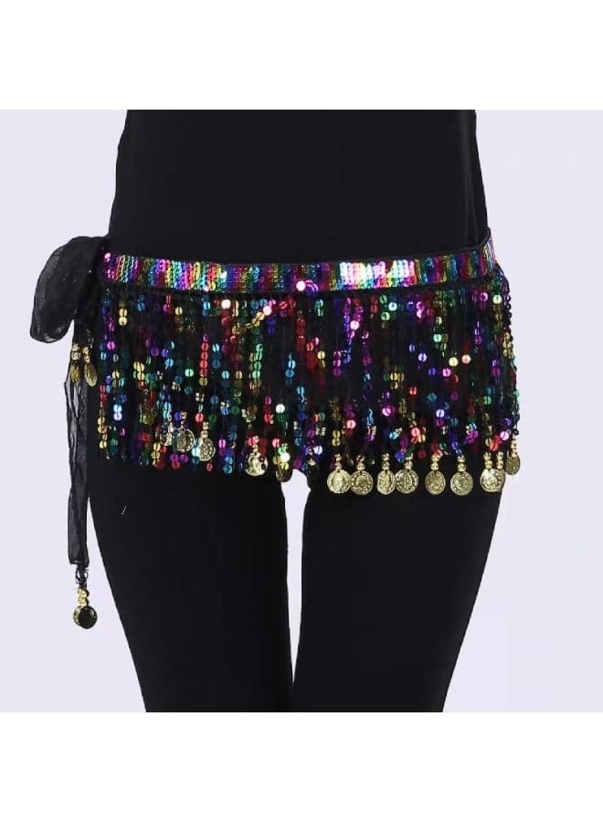 Women Belly Dance Hip Scarfs Chiffon Dangling Belly Dancing Hip Scarf Wrap Skirt Bellydance Waist Belt with Coin Tassel