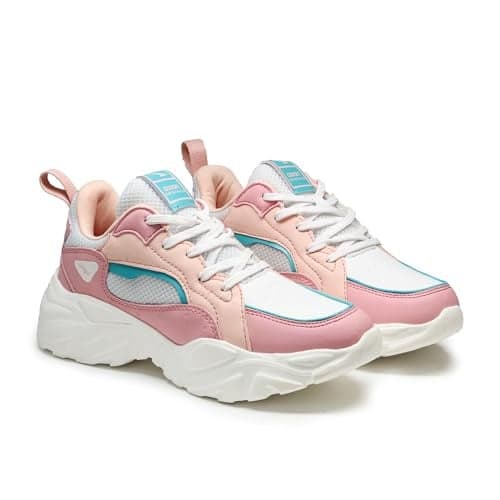 ASIAN Women BLOSSOM-12 Running and Casual wear Running Shoes with Laces, Lightweight and Comfortable Shoes Gym and Sports Shoes for Women & Girls with Stylish Design White Peach (WHTPEACH) -UK 5