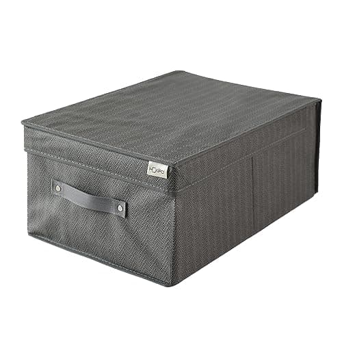 HOKIPO Fabric Cloth Storage Wardrobe Organizer Box With Lid (45 X 30 X 20 Cm), Rectangular, Grey