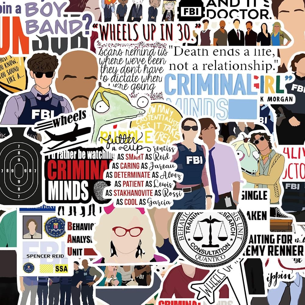 Criminal Minds TV Show Stickers 50Pcs Vinyl Waterproof Merchandise Decals for Laptop Water Bottles Computer Bumper Car Bike Hard Hat Graffiti Patches for Men Women Kids Teens Adults