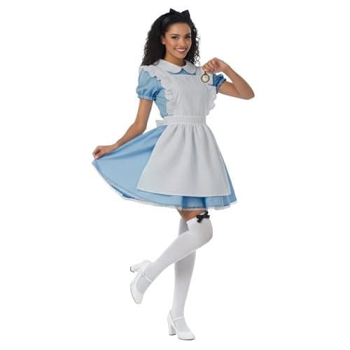 fun shack Womens Alice Costume, Blue Dress, Alice Costume, Fairy Tale Costumes, Halloween Costumes for Women Adult, M