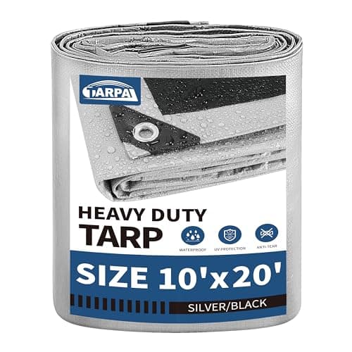 TARPAL 10x20 Feet Tarps Silver 10.5Mil Multipurpose Protective Cover Heavy Duty Tarp Waterproof,Snow or UV Protection,Durable Reinforced Edges