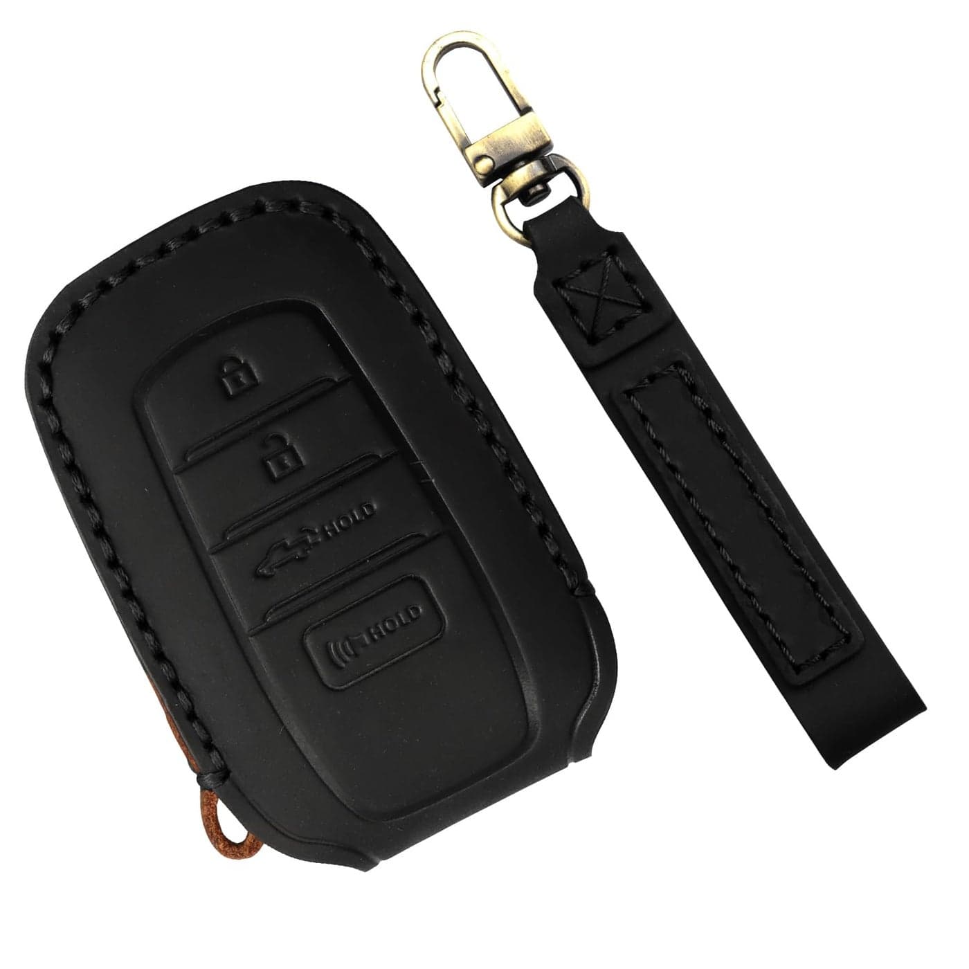 LOCOY Key Fob Cover for Toyota Tundra Accessories 20222024 2025 2026 for Tacoma 2024 2025 2026 Leather Key Cover for Camry 2025 2026 Key Protector Case Key Fob Case Black Leather Black Stitches