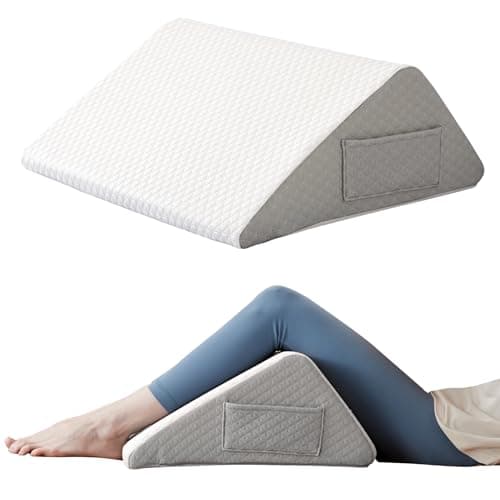 Ruqmuis Knee Pillow for Back Sleeping, 8” Knee Wedge Pillow to Elevate Knee, Leg Pillow for Back Pain Relief, Triangle Pillow, Leg Elevation Pillows for After Surgery, Blood Circulation, White/Grey