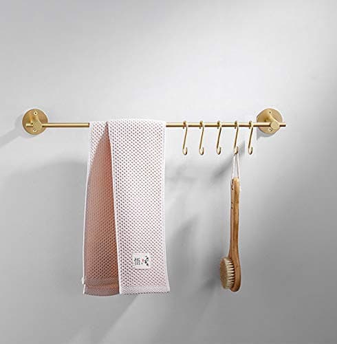 216 Inch Towel Bar with 5 S Shaped HooksBrass Towel Holder Brushed Gold Towel Rack for Bathroom Kitchen