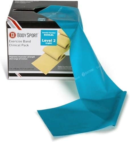 Body Sport Exercise Bands - Resistance Bands in 50 yard Rolls for Fitness, Stretching, or Physical Therapy - Light Resistance - Light Blue