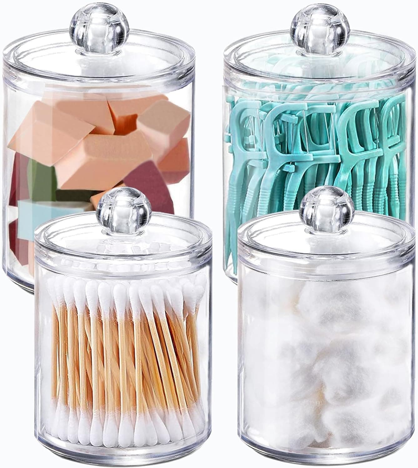 Clear Cotton Ball Holder CottonEarbud Holder Storage Box Cotton swab Storage Dispenser Cosmetics Makeup Storage Holder Box for Women Organizer Container with Lid 4 pcs