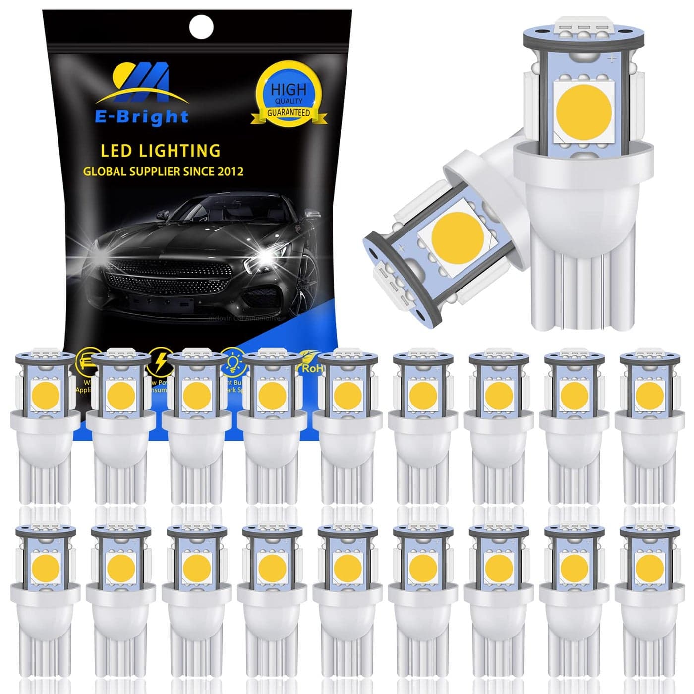 YM EBright T10 LED Bulb 194 168 2825 W5W 5050 5SMD Replacement for Truck Interior Lights Clearance Wedge Dome Trunk Dashboard Bulb License Plate Pachislo Slot machine Lamp DC 24VWhite Pack of 20