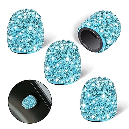 WINKA 4Pcs Bling Car Tire Valve Stem Caps Diamond Bling Dustproof Car Wheel Tire Valve Caps Crystal Decor Universal Shiny Wheel Stem Valve Exterior Accessories for CarsSUVBikes Motorcycles Blue