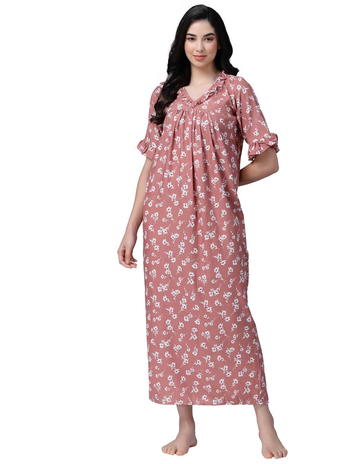 OOMPH! Cotton Blend Nighty for Women's | Night Gown | Nighty | Nightdress | Maxi Dress | Sleepwear | Gown for Women | Nighties | Sleepwear