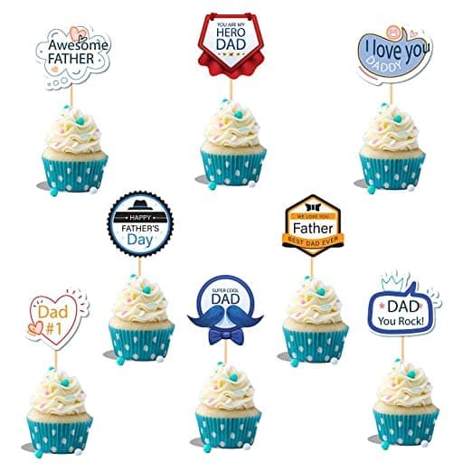 Festiko® Father's Day/Super Dad Happybirthday Theme Party Cake Cutting Decoration(16Pcs) Cup Cake Topper, Father's Day/Super Dads Party Favors for Mens Birthday Decoration