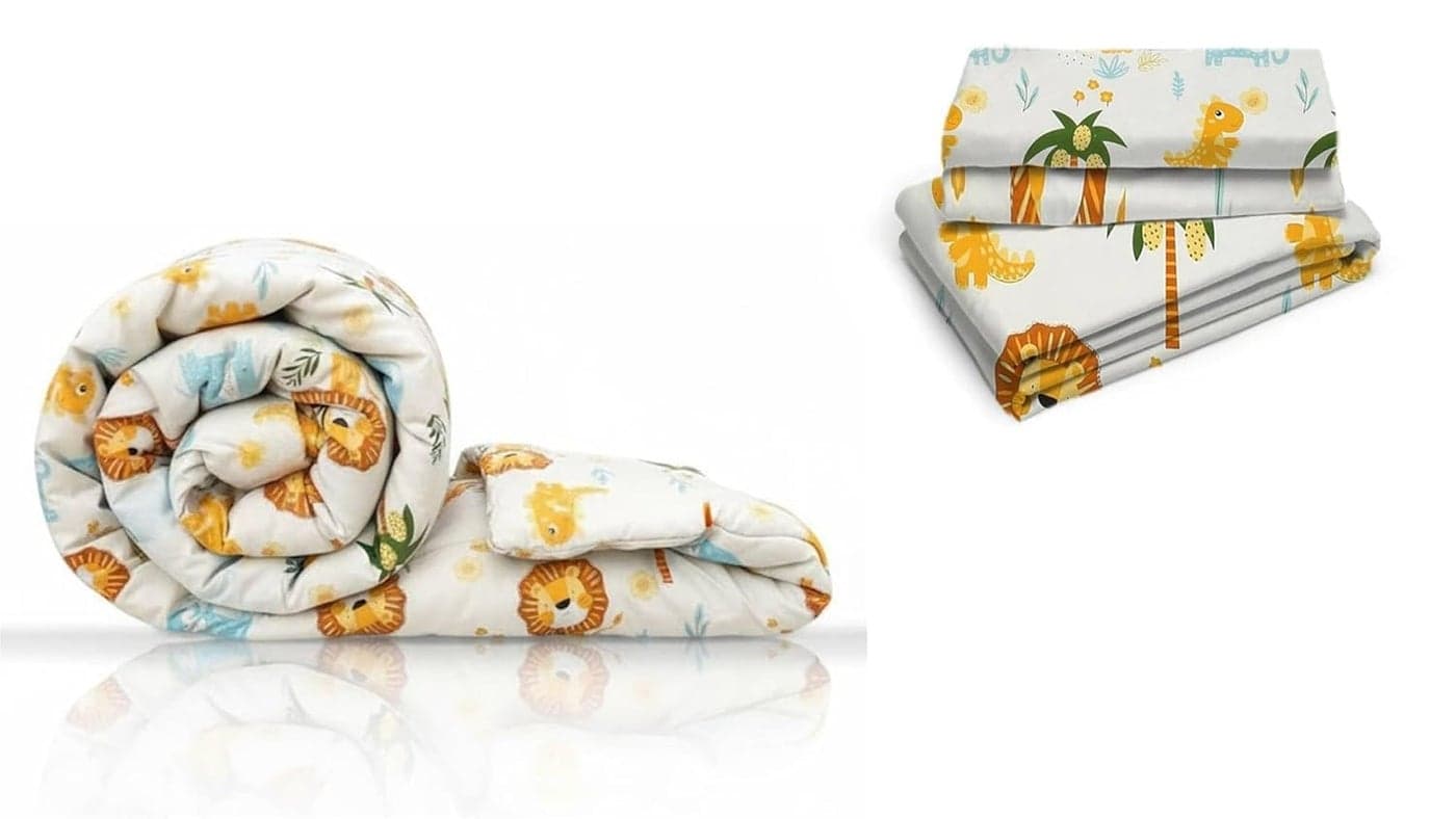 Filymore Cute Animal 3-Piece Kids Bedding Set – Single Bed Comforter, Matching Bedsheet & Pillow Cover – Soft Off-White Design for Children’s Room(90X60) inch