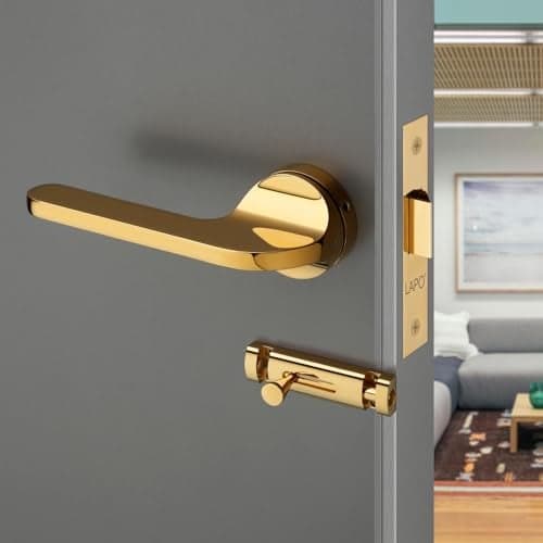 LAPO Door Locking System for Bathroom | 45x45 Lock Body | Brass Latch Mechanism | Keyless Operation | Left-Right Door Support | Fits 30–50mm Range | PVD Gold Finish | 3 Years Warranty | Ro-127