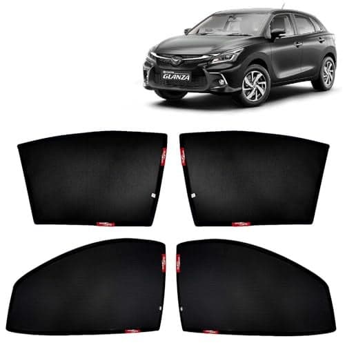 KINGSWAY Accessories Car Sun Shade Z-Black Non Magnetic Fix Type Curtains Only Compatible with Toyota Glanza Year 2022 Onwards All Model, Only Half Cut in Front Window, Car Curtains, Pack of 4 Pcs