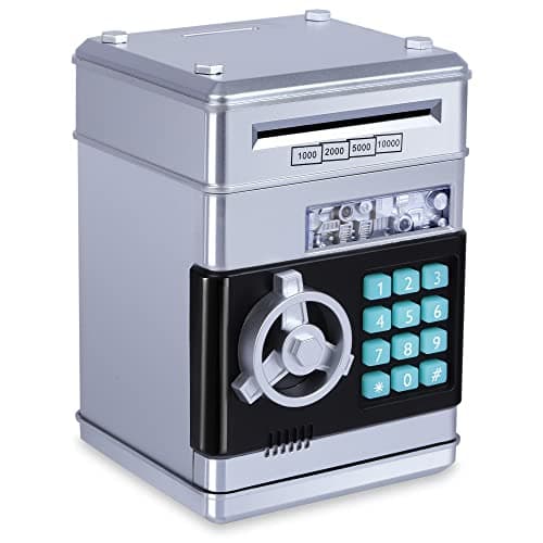 GuDoQi Piggy Bank for Boys Electronic Coin Money Bank Toy for 3 4 5 6 7 8 9 10 Year Old Children Mini ATM Cash Coin Saving Box for Birthday Gifts Kids Age 310 Sliver