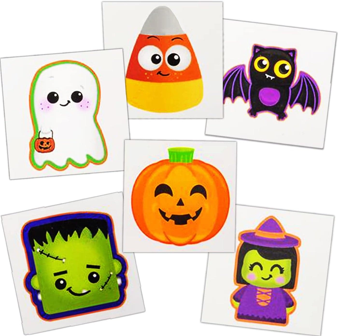 4E's Novelty 144 Pack Halloween Temporary Tattoos for Kids - 2" Individually Wrapped Non-Toxic Tattoos Bulk in 6 Designs, Best for Halloween Party Favors Goodie Bag Filler Trick or Treat Prizes