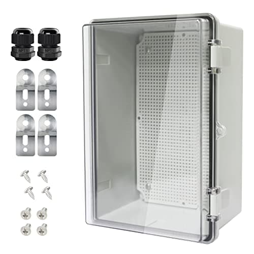 HoHaing Junction Box IP65 Waterproof ABS Plastic Enclosure Hinged PC Clear Cover Electrical Project Box with Mounting Plate, Wall Brackets, Cable Glands 11.4" x 7.5" x 5.5"(290 * 190 * 140)