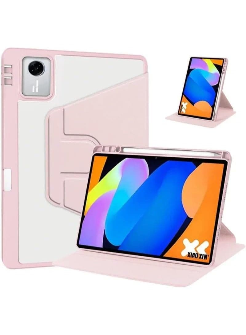 Case for Lenovo Idea Tab 11 inch 2025 (TB336ZU/TB336FU) Smart Tablet Leather Case with Auto Wake/Sleep, 360° Rotating Stand Clear Back Cover with Pencil Holder (Pink)