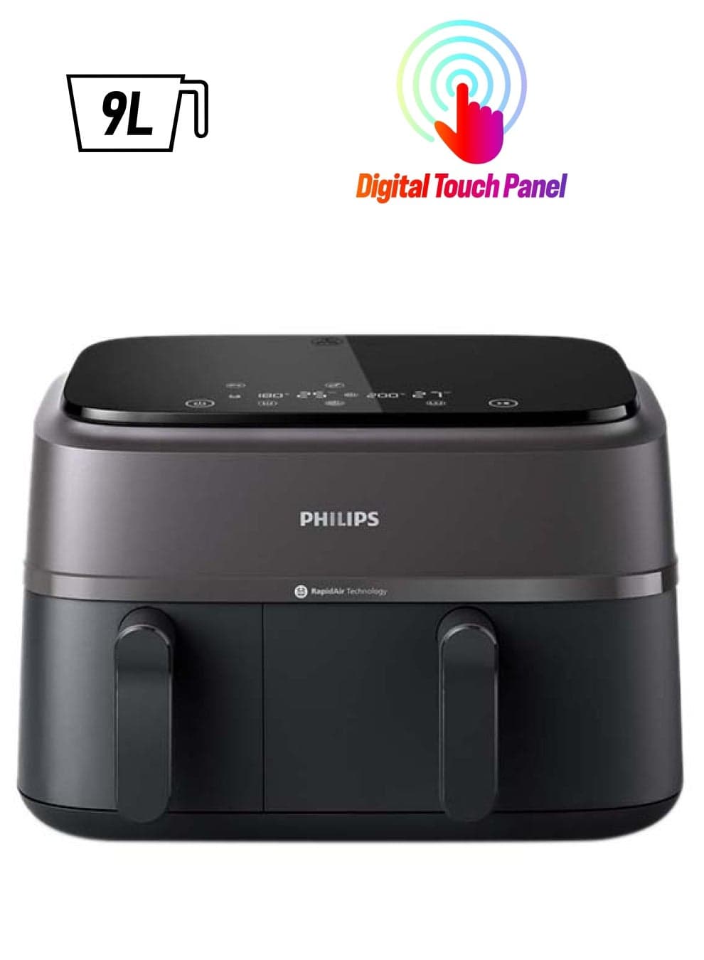 Dual Basket AirFryer XXL - 2 Basket Drawers, 8 Preset Functions, Touchscreen, 9 L 2750 W NA350/09 / NA350/00 Black
