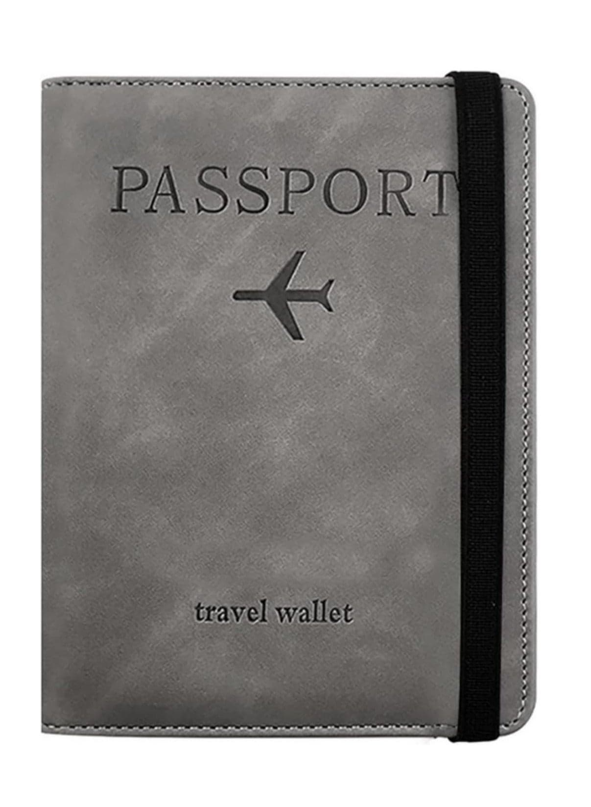 Women Men Travel Passport Holder Cover Case RFID Blocking PU Leather Credit ID Card Holder Ticket Protective Wallet with Multiple Card Slots Grey