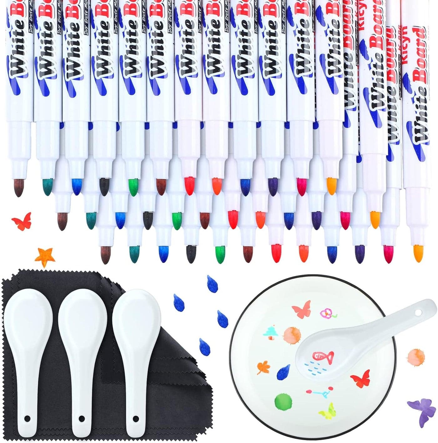 Teling 36 Pcs Magic Drawing Pen Bundle 12 Colors Magical Water Painting Pens for Kids Create Magic Pen Floating Ink Drawings Set with Spoons and Towel Tattoo Water Marker Gifts for Boys and Girls