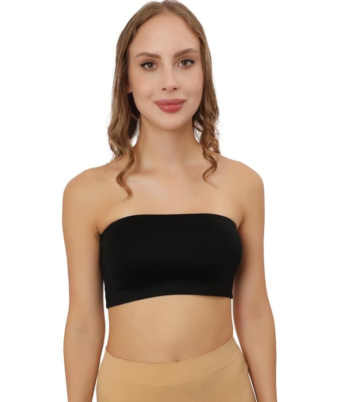 GLAMORAS Non-Padded Tube Bra for Women | Seamless, Strapless, Full Coverage, Non-Wired Tube Bra for Backless Dress | Size: L Black