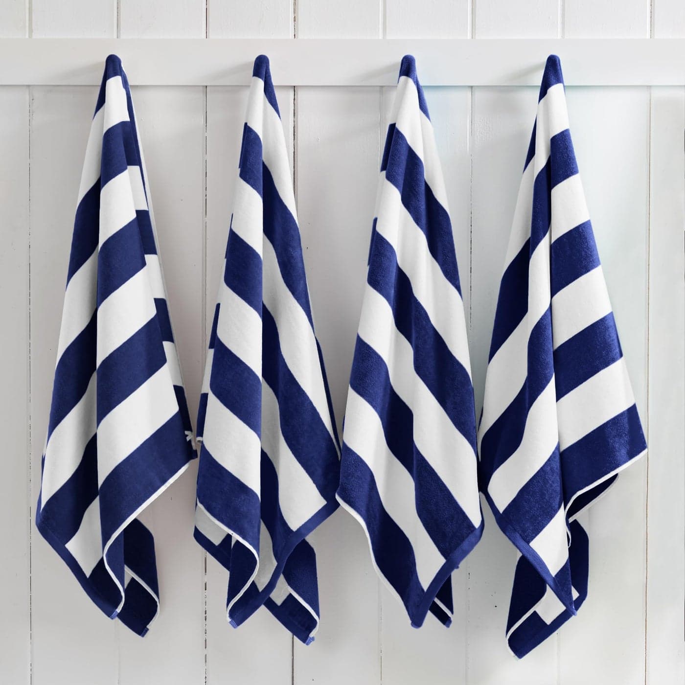 Great Bay Home 100 Cotton Velour 4 Pack Beach Towels Navy Cabana Stripe Pool Towels Quick Dry Large Swim Towels for Adults and Kids 4 Pack 30 x 60 Navy