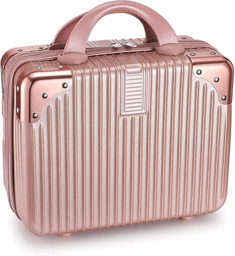 LIMBANI BROTHERS Portable Makeup Travel Case Mini ABS Carrying Suitcase with Elastic Band Small Hard Shell Cosmetic Luggage for Travel Camping Women Girl Rose Gold