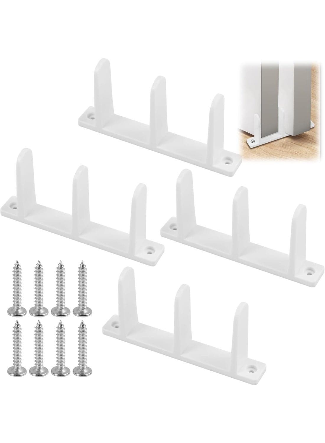 4 Pack Sliding Closet Door Floor Guide - Universal ABS White Sliding Door,Bottom Guides Design for Sliding Closet, Barn Pocket Doors, Compatible with 1-3/8 Thick Doors, Includes Screws