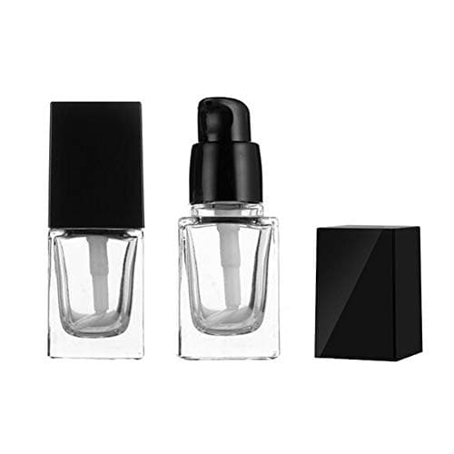 2Pcs 15ml/0.5oz Empty Clear Square Glass Emulsion Essence Bottle With Black Pump Head Cosmetic Foundation Travel Vials Containers Holder For Lotion Cleanser Essential Oils Liquids Body Cream