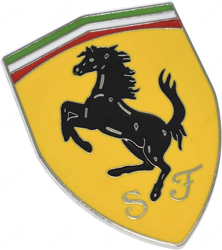 CARIZO Premium Zinc Alloy Badge, 3D Premium Car Side Fender Rear Trunk (Design: Ferrari, Yellow) Emblem Logo Badge Decals