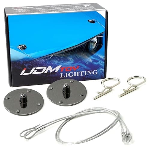 iJDMTOY 2.5-Inch Polished Gun Metal Grey Finish Classic Muscle Car Quick Release Lock/Latch Pin Aesthetic Kit w/Metal Cables, Compatible With Any Car, Truck, SUV, etc