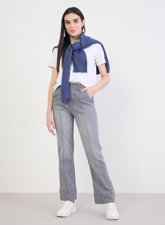 Charcoal Straight Leg High Rise Jeans