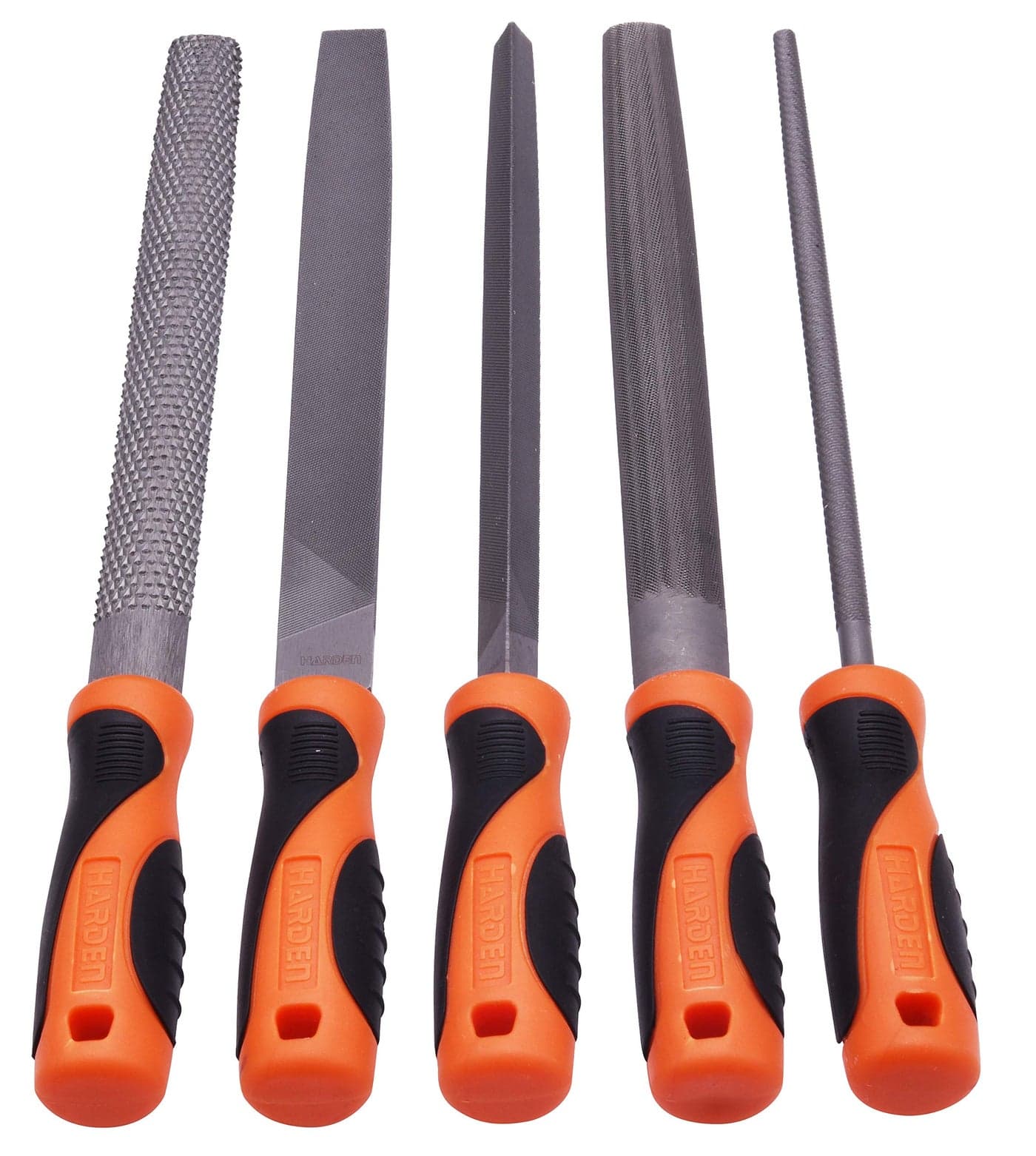 Harden Professional 8" (200mm) 5Pcs Metal File Set and Wood Rasp Set, Made from Super Hard T2 Steel, Comfortable TPR Handle - 610631
