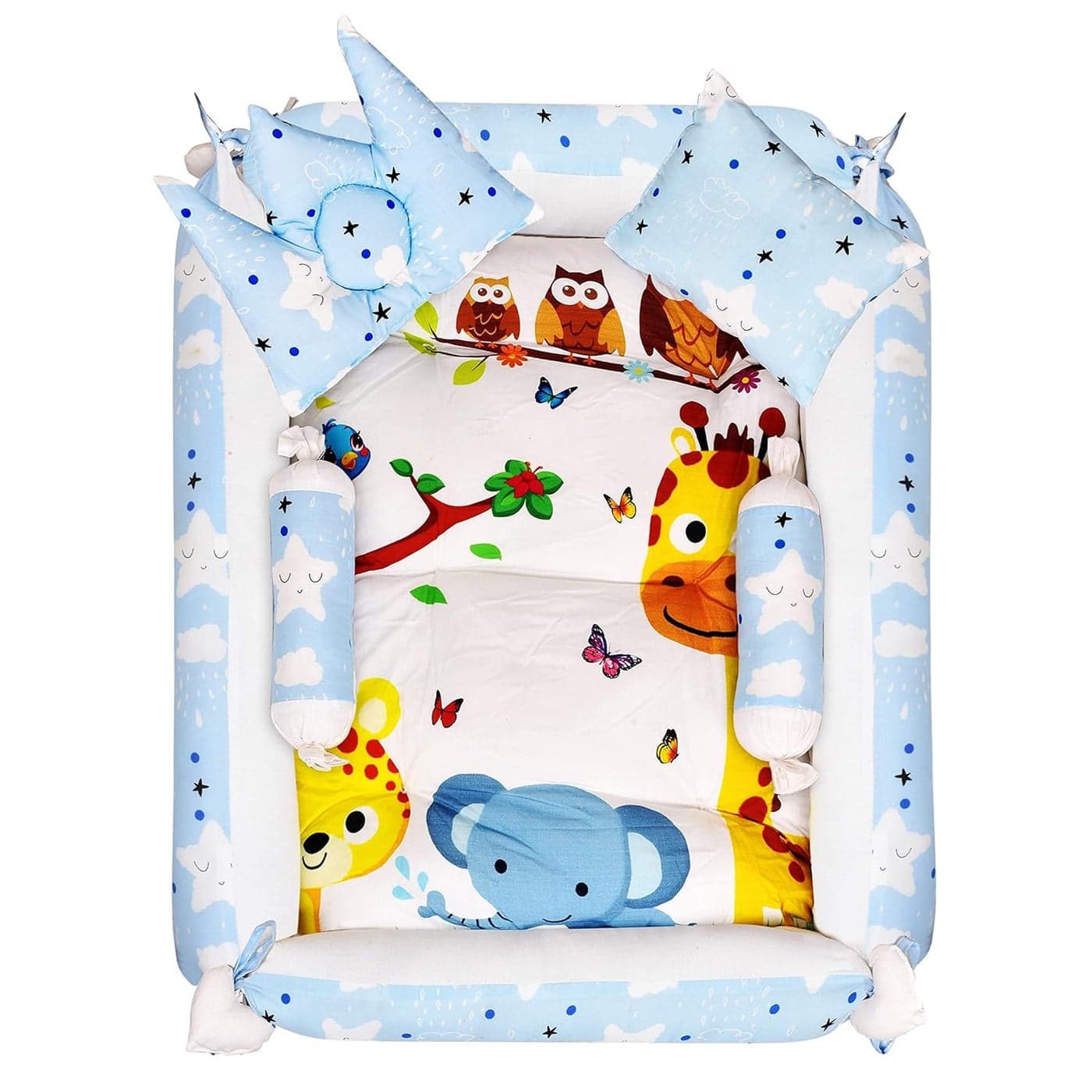 LOREM Multicolor 4 Pillows Square Shape Cotton Baby Bed for 01 Year BB07