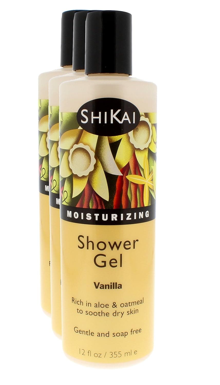 ShiKai Daily Moisturizing Shower Gel Vanilla 12oz Pack of 3 Gentle Formula Aloe Vera Oatmeal for Soft Healthy Skin Dry Skin Relief